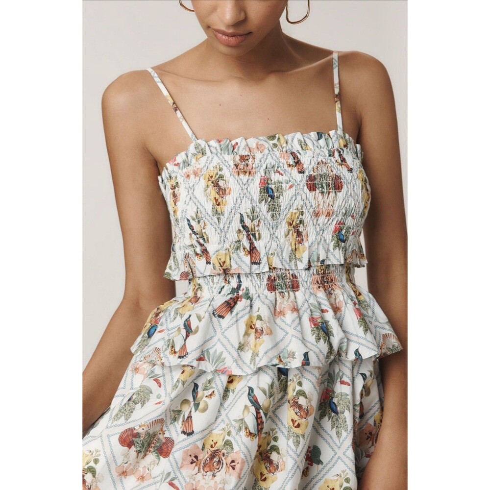 Anthropologie Midi Dress Yellow Floral Smock Peplum Preppy Boho Vacay Medium NWT - Picture 5 of 12